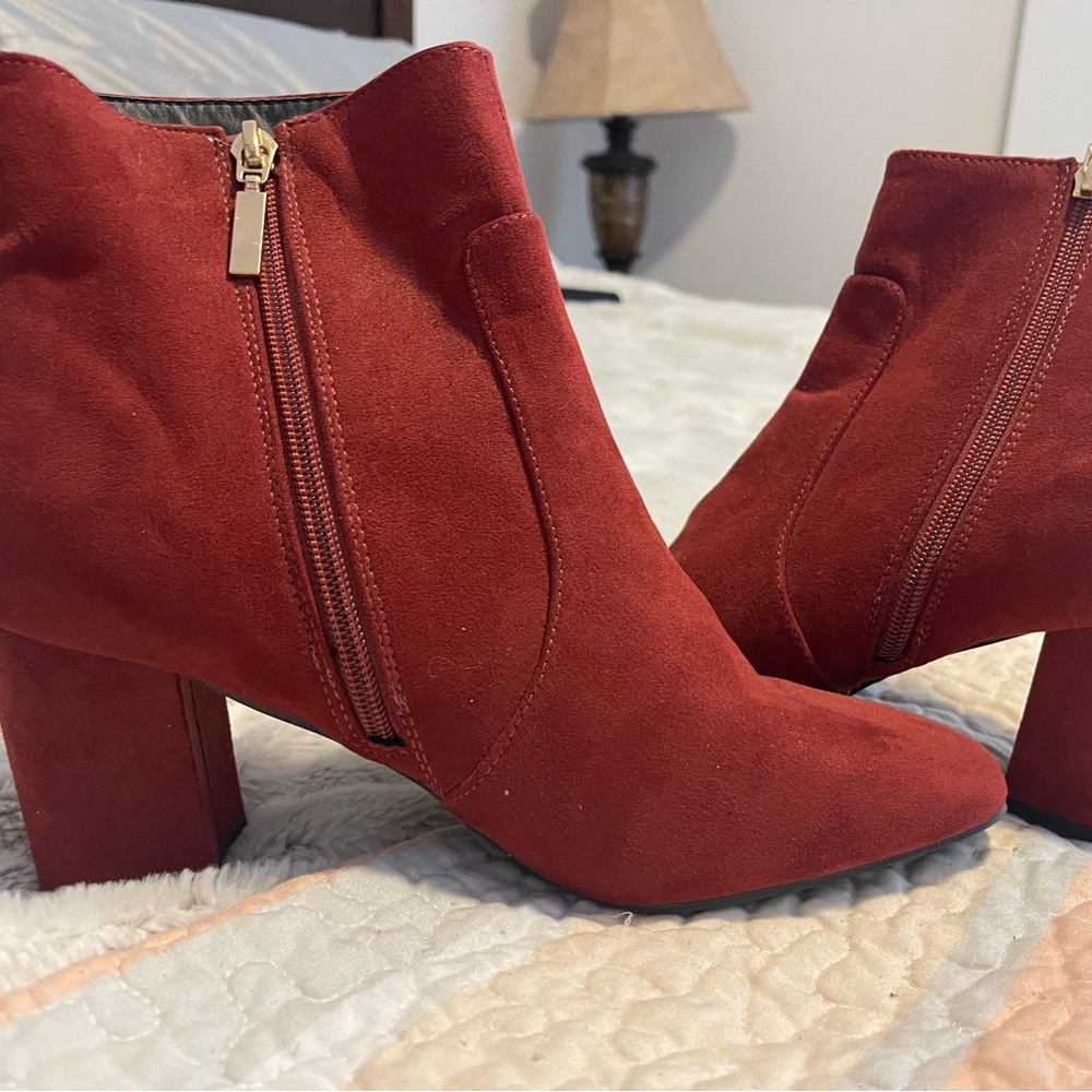 Womens Primark Heeled Faux Suede Ankle Boots Dark Red Size 8 
New without box